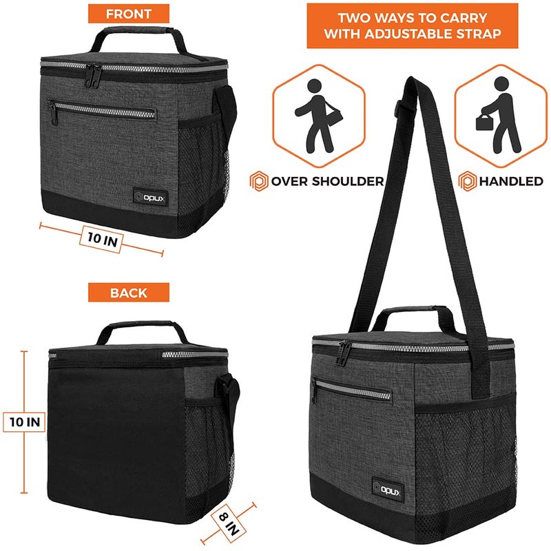 opux Extra Large Insulated Lunch Box Men Women, Lunch Bag for Work, Leakproof Soft Cooler Tote Adult, Lunch Pail, Picnic Beach Collapsible Food Bag with Shoulder Strap, Charcoal - Image 4